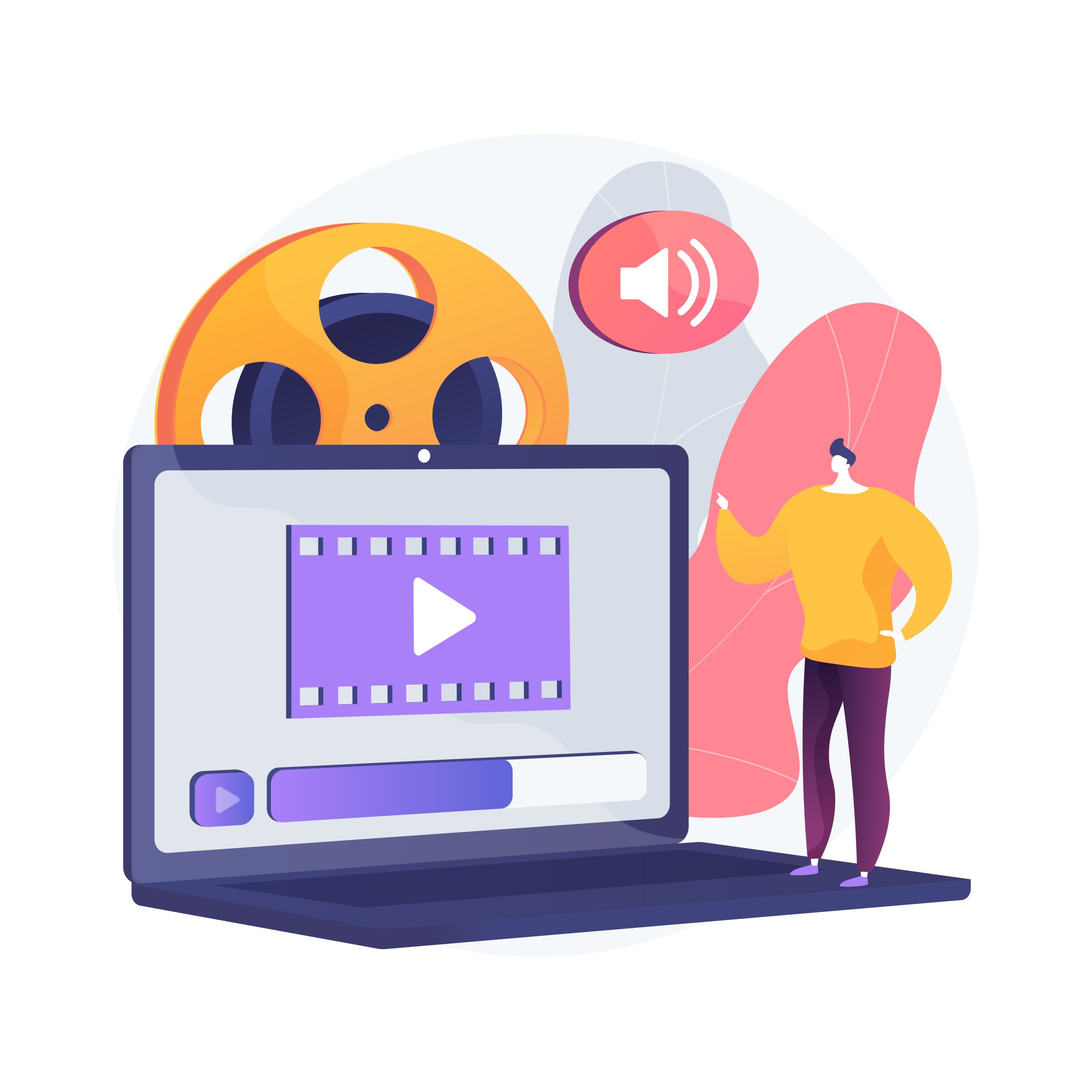 Video design abstract concept vector illustration. Video editing software, projection design course, scenic designer service, professional freelance editor, post production abstract metaphor.